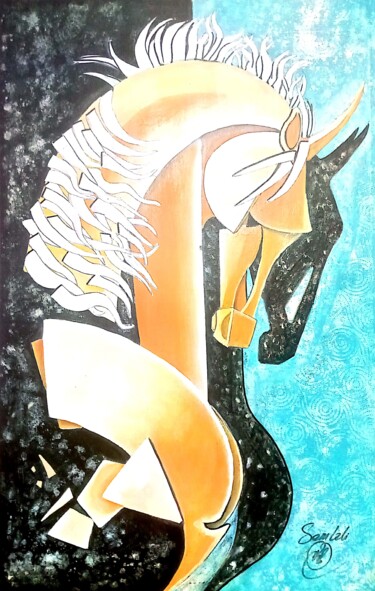 Pintura intitulada "Mon ami le cheval" por Semlapeintre, Obras de arte originais, Acrílico Montado em Armação em madeira