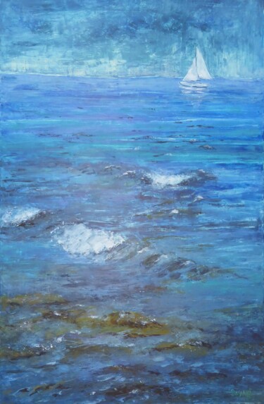 Painting titled "la voile blanche" by Marie Baysset, Original Artwork, Acrylic Mounted on Wood Stretcher frame