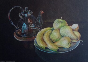 图画 标题为“teapot and fruits” 由Liudmila Rabinovich, 原创艺术品, 铅笔