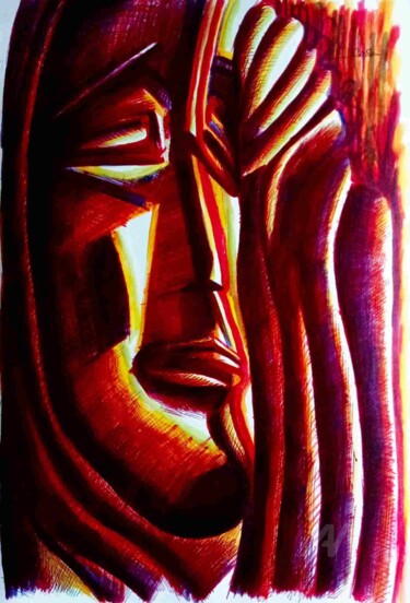 Omaggio a Pietrini I 图画 标题为“Omaggio a Pietrini I” 由Mariaceleste Arena, 原创艺术品, 水彩 安装在玻璃上