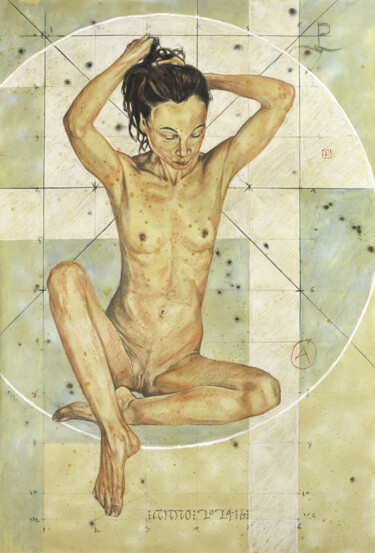 Tekening getiteld "Série 10 N°4" door Gilles Le Corre, Origineel Kunstwerk, Conté
