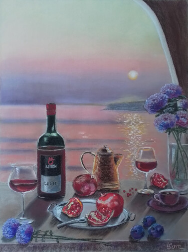 Sunset still life by the sea Painting titled "Sunset still life b…" by Liubov Samoilova, Original Artwork, Pastel