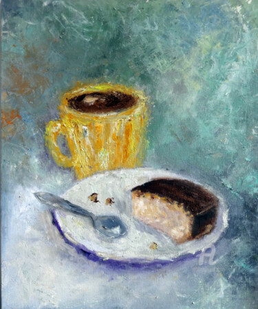 绘画 标题为“A cup of coffee wit…” 由Indrani Ghosh, 原创艺术品, 油 安装在其他刚性面板上