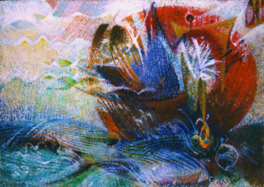 Peinture intitulée "Marine : Le galion" par Raphy, Œuvre d'art originale, Huile Monté sur Panneau de bois