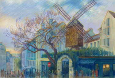 Paris #26 Resto Moulin de la Galette 30.10.2022 16h15 Pintura intitulada "Paris #26 Resto Mo…" por Konoko, Obras de arte originais, Lápis