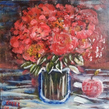 Peinture intitulée "Fleurs à la pomme.…" par Kozar, Œuvre d'art originale, Huile Monté sur Châssis en bois