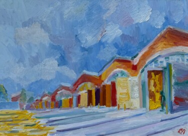 Painting titled "Электродепо «Красна…" by Stanislav Polikarpov, Original Artwork, Oil