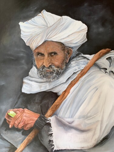 Painting titled "Indien Rajasthan" by Corinne Delfieux Amand, Original Artwork, Oil Mounted on Wood Stretcher frame