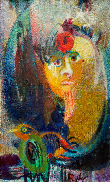 Peinture intitulée "Soleil Bleu II" par Raphy, Œuvre d'art originale, Huile Monté sur Châssis en bois