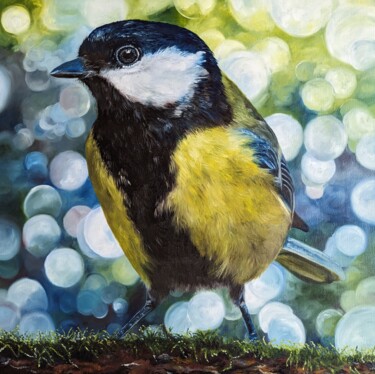 Peinture intitulée "Mésange charbonnière" par Muriel Barrat, Œuvre d'art originale, Huile Monté sur Châssis en bois