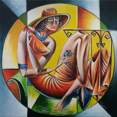 绘画 标题为“Woman Chillout #M273” 由Thomas Lange, 原创艺术品, 油 安装在木质担架架上