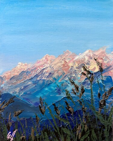 Mountains on sunset Painting titled "Mountains on sunset" by Oksana Kuzmina (Soult), Original Artwork, Oil