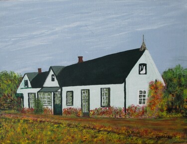 Painting titled "La Gare de Prévost 1" by Claude Gascon, Original Artwork, Acrylic Mounted on Cardboard