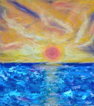 Painting titled "Sunset" by Anna Salzmann, Original Artwork, Pastel Mounted on Cardboard
