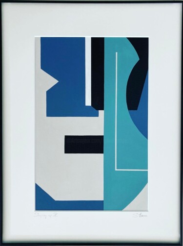 제목이 "Shaping up (blue)"인 미술작품 Sylvie Hamou로, 원작, 아크릴 판지에 장착됨