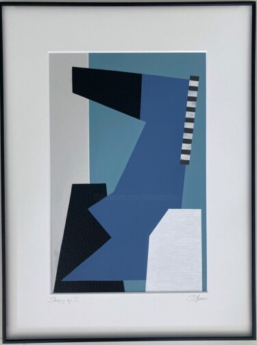 제목이 "Shaping up I (blue)"인 미술작품 Sylvie Hamou로, 원작, 아크릴 판지에 장착됨