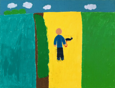 Lac des Minimes Tekening getiteld "Lac des Minimes" door Guillaume Chocu (YAUME-C), Origineel Kunstwerk, Pastel Gemonteerd op Houten paneel