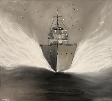 绘画 标题为“Ship in the fog” 由Mariusz Makula, 原创艺术品, 油