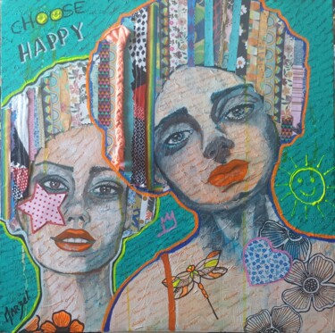 Painting titled "Choose Happy" by Marzel, Original Artwork, Acrylic Mounted on Wood Stretcher frame