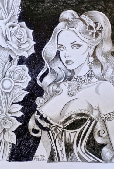 「Mystère en corset e…」というタイトルの描画 Talieによって, オリジナルのアートワーク, 鉛筆