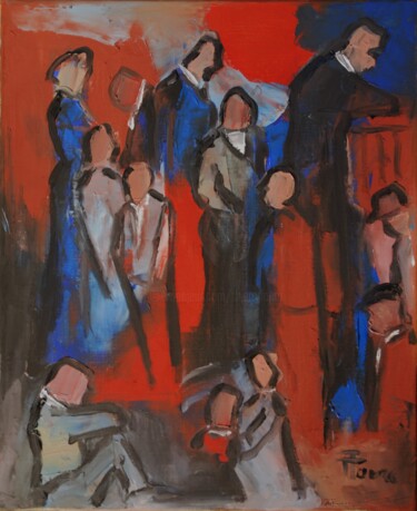 Painting titled "Bureau des plaintes" by Thierry Faure, Original Artwork, Oil Mounted on Wood Stretcher frame