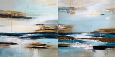 Set of shades of blue, beige, and gold. natural beauty 제목이 "Set of shades of bl…"인 미술작품 Tatiana Malinovscaia로, 원작, 아크릴