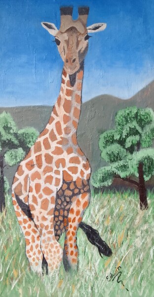 绘画 标题为“African giraffe” 由Edwin Omondi, 原创艺术品, 丙烯 安装在木质担架架上