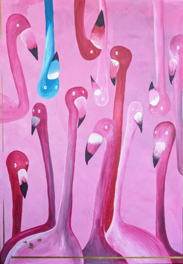 Pink Flamingo Peinture intitulée "Pink Flamingo" par Jasmin Meirose, Œuvre d'art originale, Acrylique