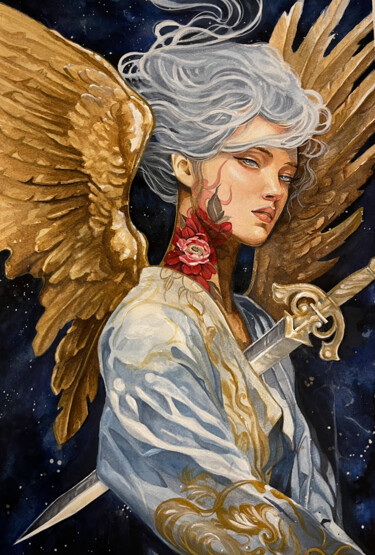 绘画 标题为“Golden Angel” 由Moni Marino, 原创艺术品, 水彩