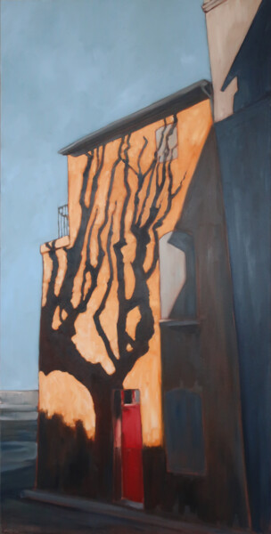 Painting titled "Ombre portée, Arles" by Marie-Odile Ginies, Original Artwork, Oil Mounted on Wood Stretcher frame