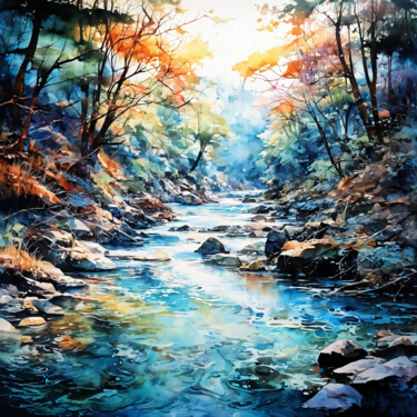 Watercolor river #1 Arte digitale intitolato "Watercolor river #1" da Art_master, Opera d'arte originale, Immagine generata dall'IA