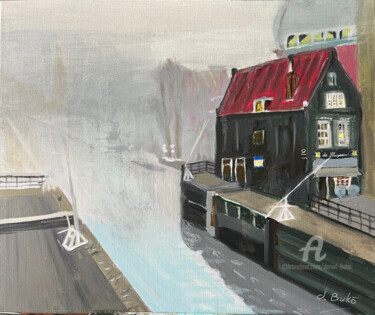 Peinture intitulée "De Sluyswacht Dans…" par Daniel Bukō, Œuvre d'art originale, Huile Monté sur Châssis en bois