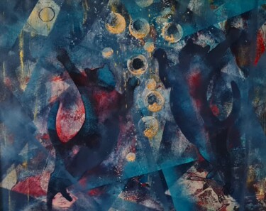 Katzentheater - Lichter an - die Show beginnt Schilderij getiteld "Katzentheater - Lic…" door Elisabeth Bürstl, Origineel Kunstwerk, Acryl