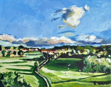 Peinture intitulée "semur, la campagne" par Pascal Brachet, Œuvre d'art originale, Acrylique
