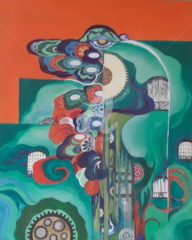 Painting titled "Engrenages" by Cassio-Galet, Original Artwork, Acrylic Mounted on Wood Stretcher frame