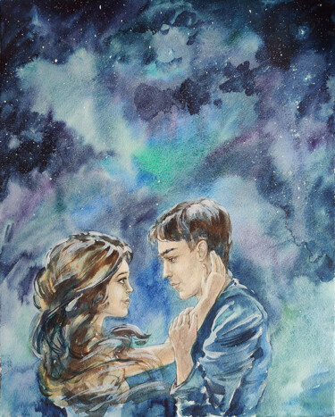 Painting titled "Couple, watercolor" by Yulia Belasla, Original Artwork, Watercolor