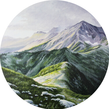 Painting titled "Mountain sunny land…" by Yulia Zhdanovich (MiliArt), Original Artwork, Acrylic Mounted on Wood Stretcher fr…