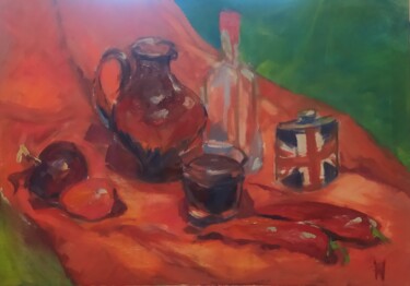Картина под названием "red still life. Pep…" - Anna Dolganova, Подлинное произведение искусства, Масло