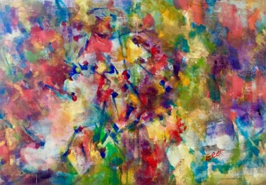 Schilderij getiteld "Weltenchaos" door Elor Eichner, Origineel Kunstwerk, Acryl Gemonteerd op Frame voor houten brancard
