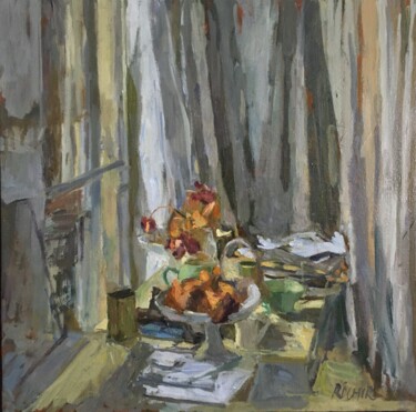 Dessin intitulée "Devant la fenêtre" par Olga Richir, Œuvre d'art originale, Huile