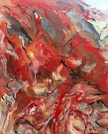 Malerei mit dem Titel "Vulkanausbruch" von Elor Eichner, Original-Kunstwerk, Acryl Auf Keilrahmen aus Holz montiert