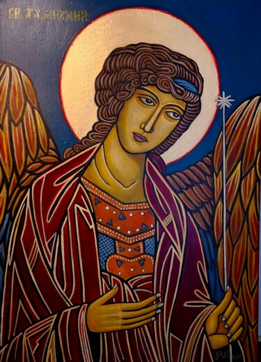 Painting titled "Erzengel Michael" by Ralf Berghaus, Original Artwork, Oil
