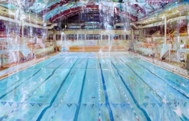 Peinture intitulée "Piscine publique, v…" par Alexandre Moliéra, Œuvre d'art originale, Huile Monté sur Châssis en bois