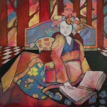 Peinture intitulée "La liseuse" par Annie Vandemalle, Œuvre d'art originale, Pastel Monté sur Châssis en bois