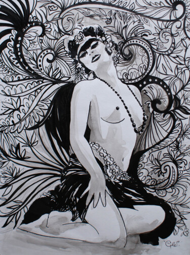 Painting titled "Orientale" by Cécile Freitas, Original Artwork, Ink