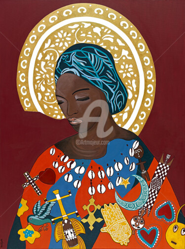 绘画 标题为“Mama Africa” 由Kadjalli, 原创艺术品, 丙烯 安装在木质担架架上