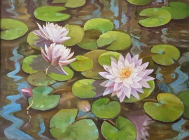绘画 标题为“Water lilies in the…” 由Tania Kyriakidou, 原创艺术品, 油