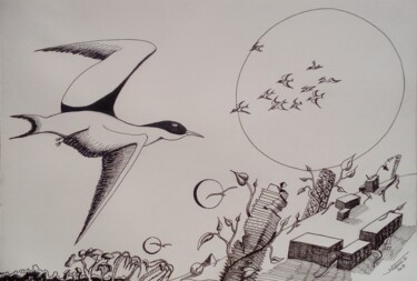 绘画 标题为“Migration” 由Hugodi., 原创艺术品, 墨