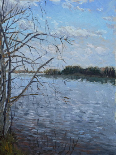 Painting titled "Весной на водохрани…" by Yaroslav Gribanov, Original Artwork, Oil