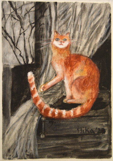 绘画 标题为“Red Cat-2” 由Viktoriia Slavinska, 原创艺术品, 粉彩